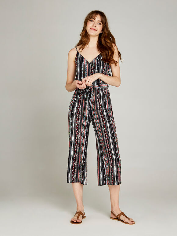Black Folk Lines Cami Ripple Jumpsuit, Black, large