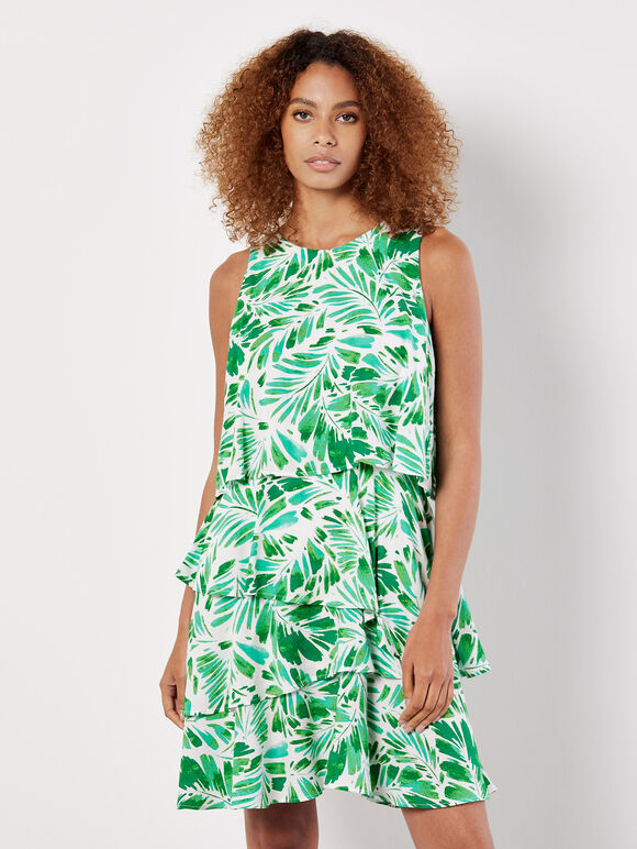 Tropical Leaf Layered Dress, Cream, large