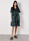 Patchwork Print Crinkle Mini Dress, Navy, large