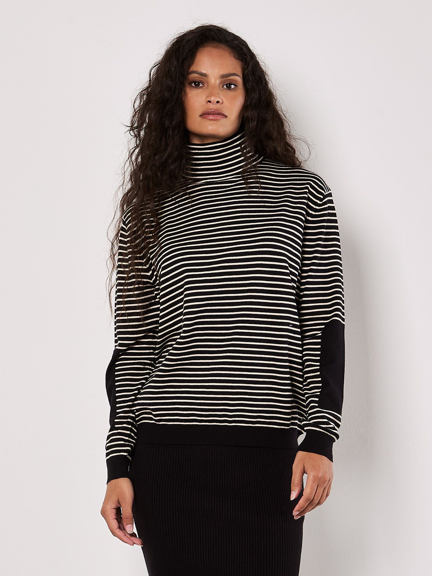 Striped geometric cowl neck sweatshirt sale