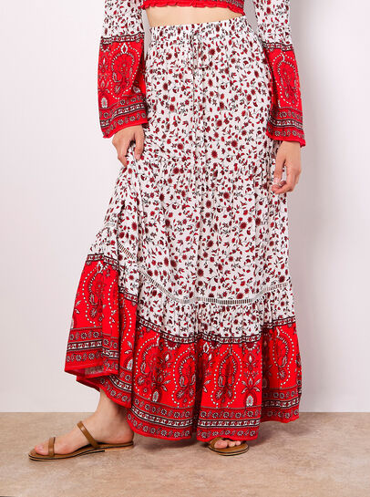 Sarasa Floral Tiered Maxi Skirt