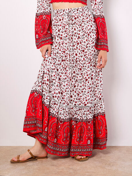 Sarasa Floral Tiered Maxi Skirt