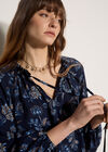 Folk Floral Blouse, Navy, large