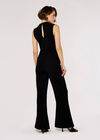 Leather-Look Collar Flare Jumpsuit, Black, large