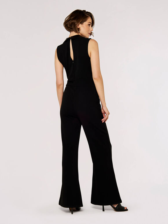 Leather-Look Collar Flare Jumpsuit