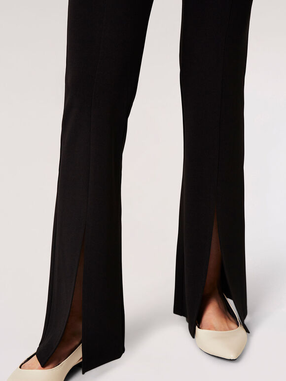 Jersey Crepe Split Hem Trousers, Black, large