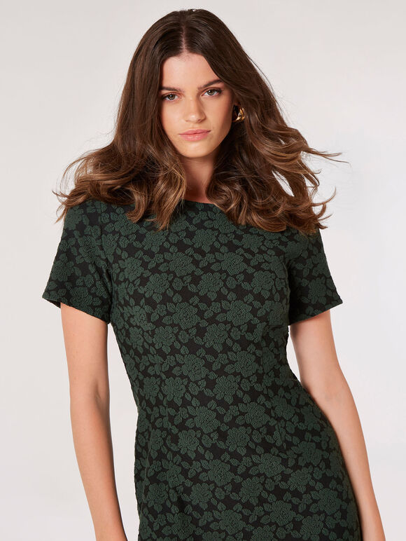 Rose Jacquard Mini Dress, Green, large