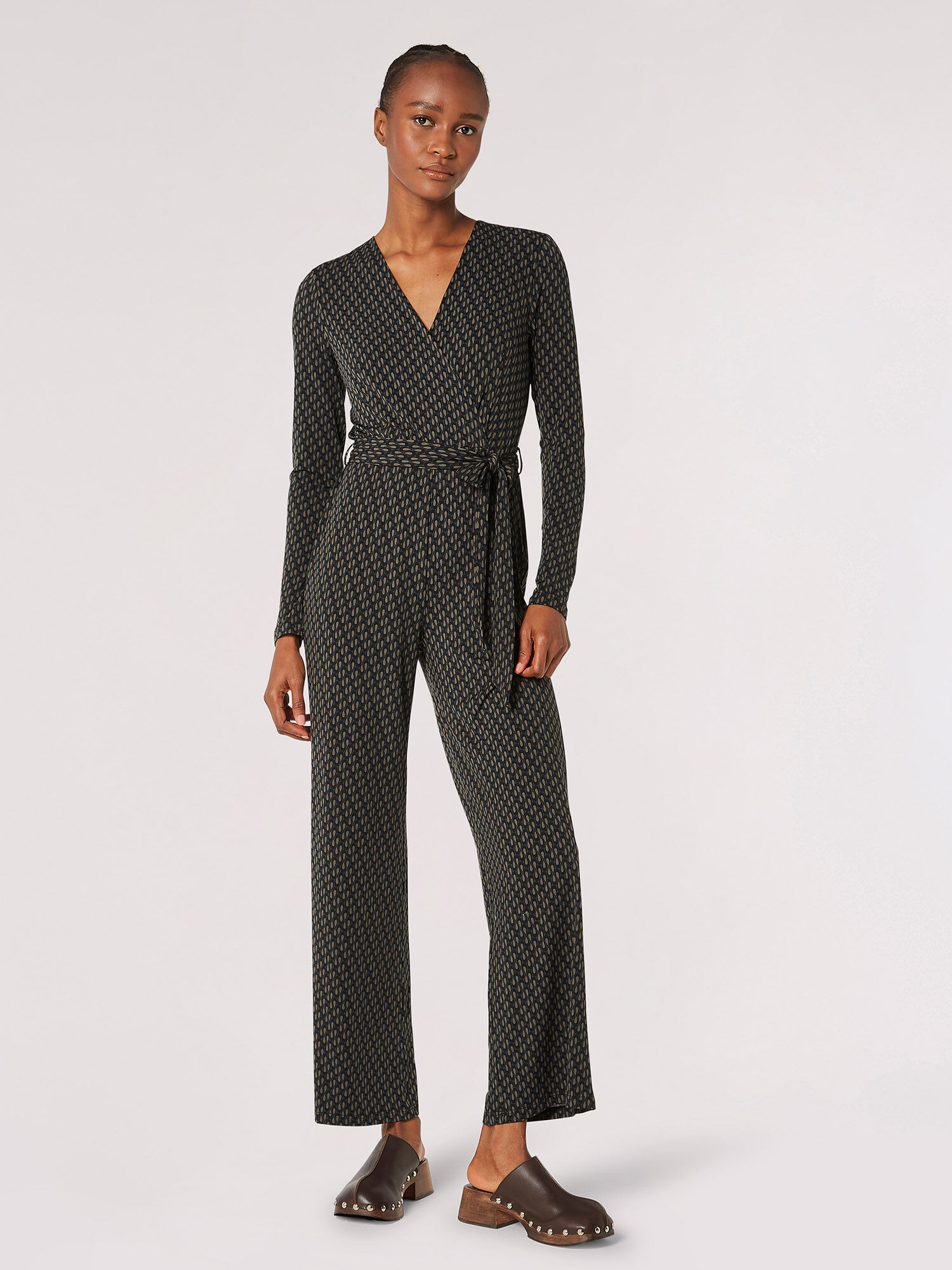 Apricot banana leaf print jumpsuit store