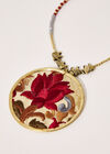 Embroidered Circle Necklace, Red, large