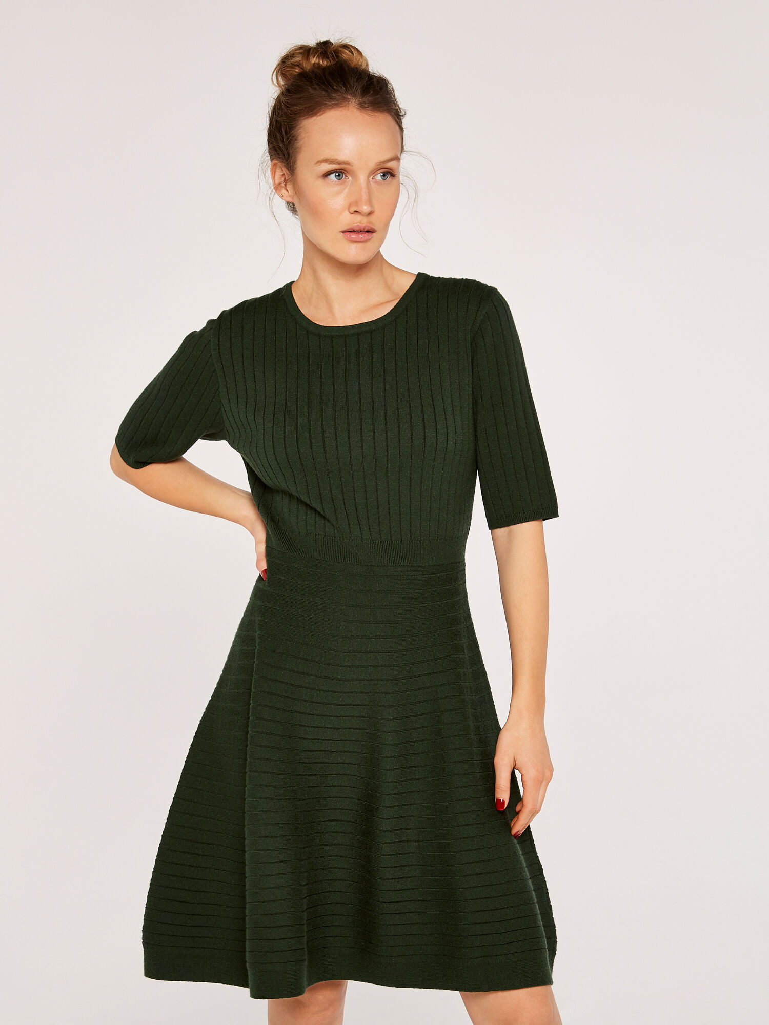 Ribbed Skater Dress Apricot Clothing