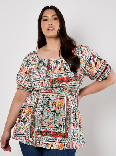 Tropical Scarf Prnt Milkmaid Top