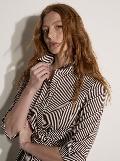 Cotton Blend Stripe Shirt Mini Dress