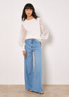 Contrast Organza Sleeves Jumper, White, large