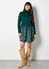 Floral Print Soft Knit Skater Mini Dress, Green, large