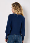 Batwing Ribbed Knit Crop Jumper, Blue, large