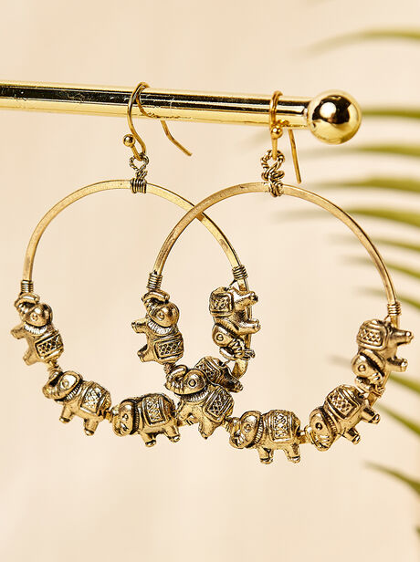 Gold Elephant Hoop Earrings