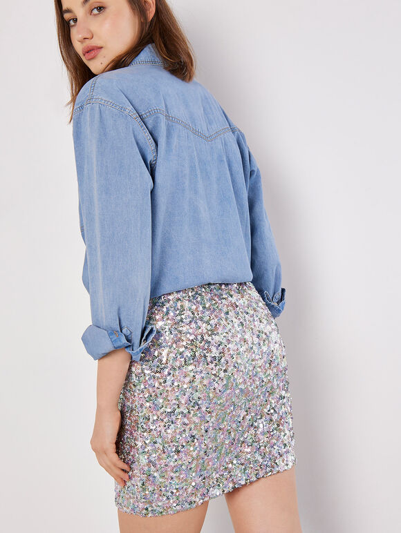Sequin Pencil Mini Skirt, Mint, large