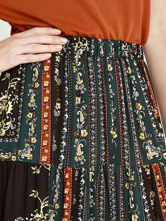 Scarf Print Skirt, Green, large
