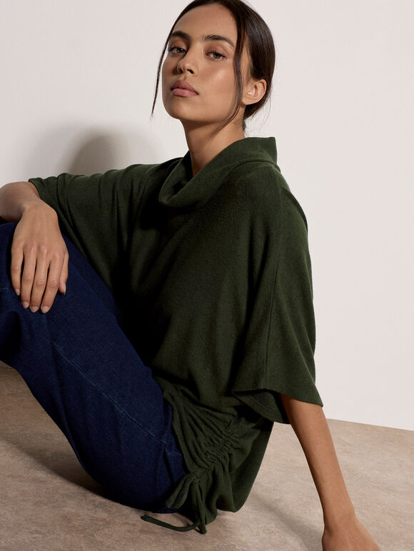 Roll Neck Oversized Top, Green, large