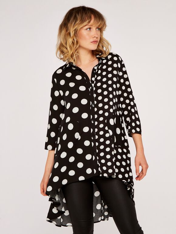 Polkadot Longline Shirt, Cream, large