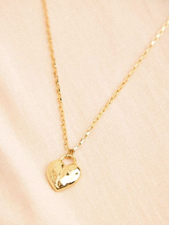 24K Gold Plated Hammered Heart Necklace
, Gold, large