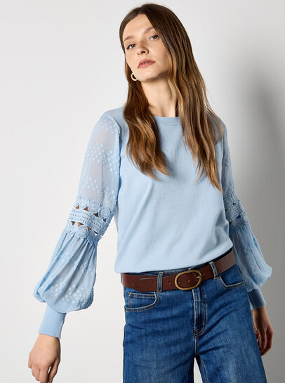 Contrast Chiffon Sleeves Jumper