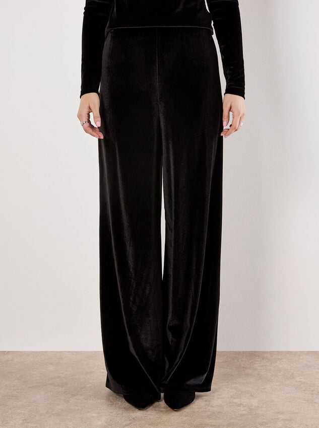 Wide Leg Velvet Trousers, Black, large
