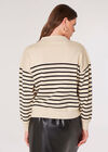 Open Collar Stripe Knit Jumper, Stone, large