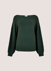 Ribbed Knit Batwing Jumper, Green, large