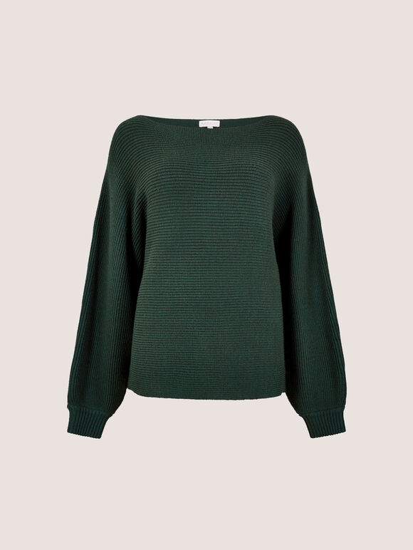 Ribbed Knit Batwing Jumper, Green, large