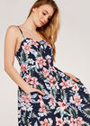 Tropical Floral Button Down Tea Dress, Navy, large