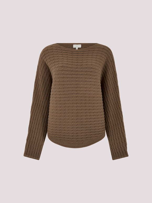 Cable Stripe Batwing Jumper, Brown, large