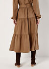 Belted Tiered Maxi Skirt, Brown, large