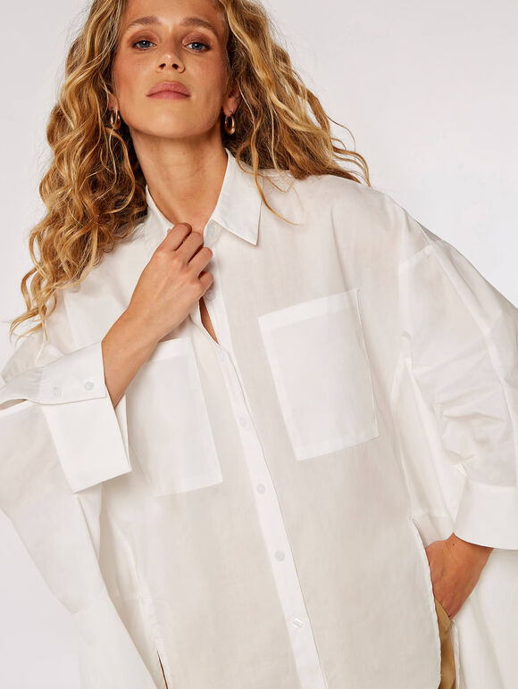 Oversized Statement Cotton Shirt, White, large