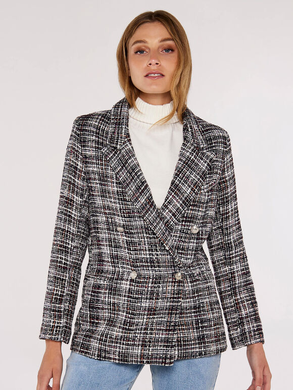 Tweed Oversized Tailored Blazer, Burgundy, large