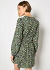 Animal Ikat Print Drawstring Mini Dress, Green, large