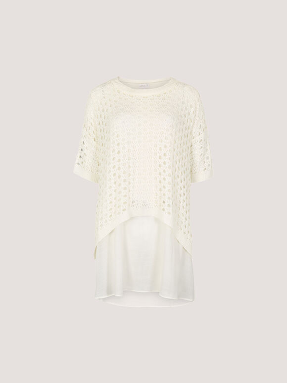 Shimmer Mesh Layered Tunic Top, White, large
