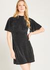 Metallic Flute Sleeve Dress, Black, large