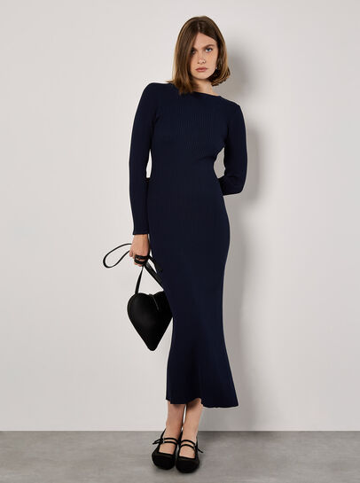 Ribbed Knit Low Back Midi Dress