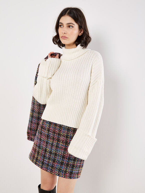 Multicoloured Tweed Mini Skirt, Black, large