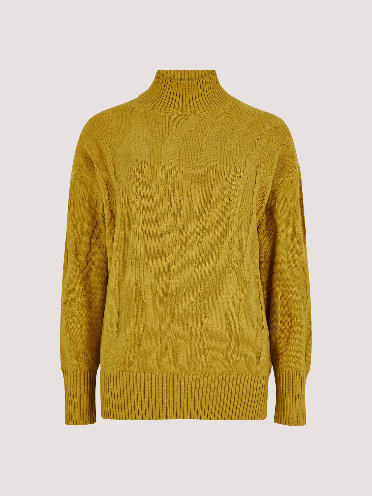 Jacquard Mock Neck Jumper Apricot Clothing