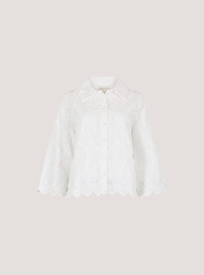 Applique Flowers Cropped Shirt
