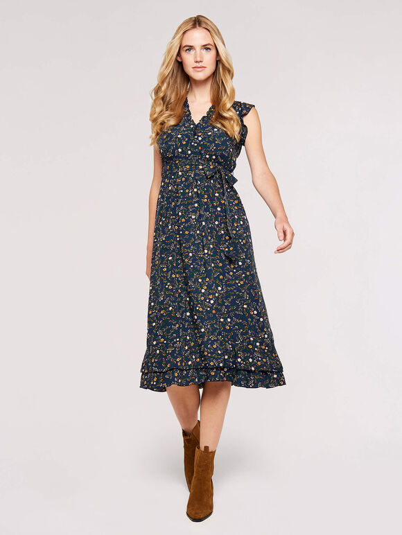 Buttercup Floral Midi Dress, Navy, large