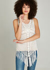 Crochet Curved Fringe Hem Top, Cream, large
