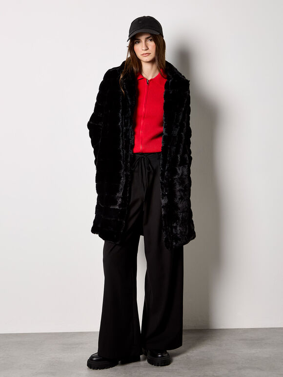 Faux Fur Panel Jacket, Black, large