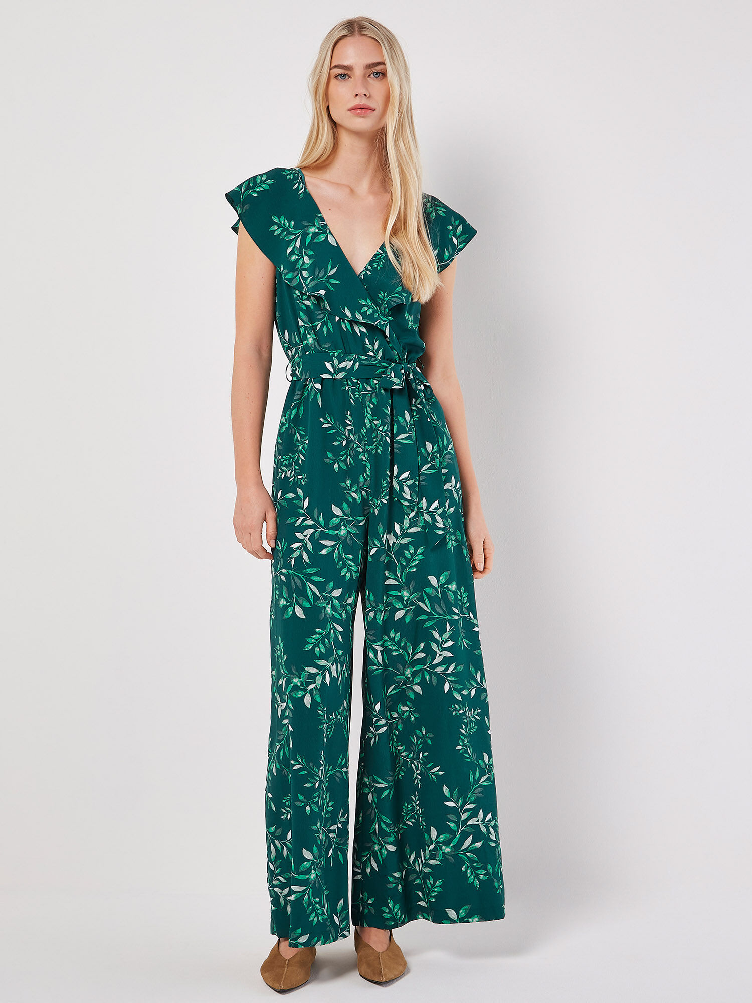 Leaf Wrap Palazzo Jumpsuit Apricot Clothing