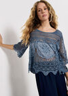 Crochet Rose Mesh Top, Blue, large