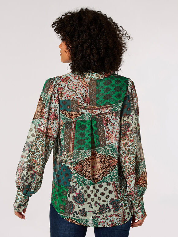 Paisley Patchwork Shimmer Shirt, Green, large