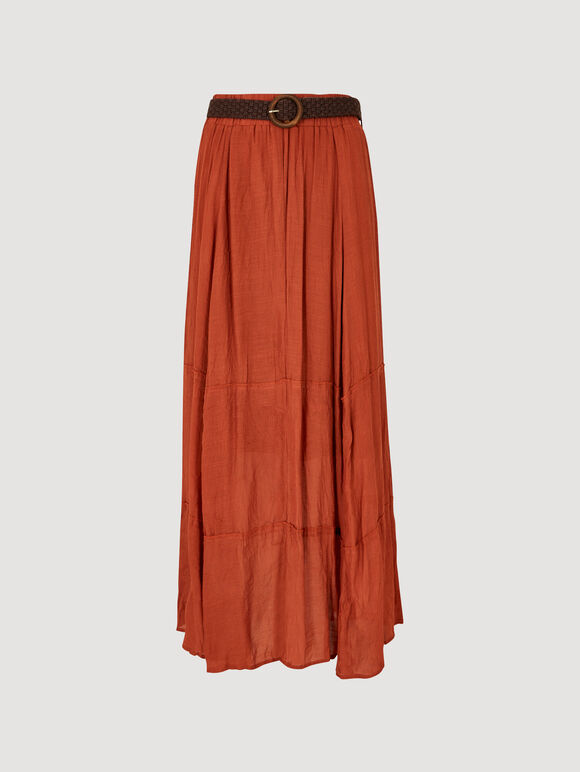 Slub Shimmer Maxi Skirt, Rust, large
