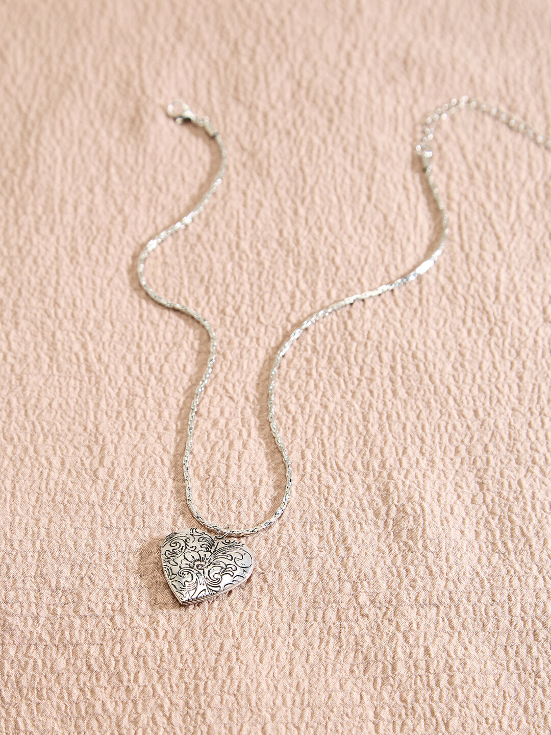 Image of Silver Tone Floral Heart Necklace